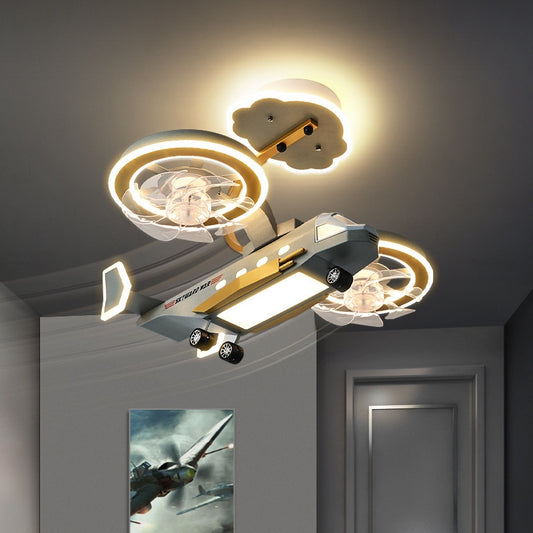 2026 New Model: Creative Cartoon Helicopter-Style Ceiling Fan Light for Boys' Rooms