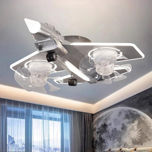Jet Ceiling Fan Light for Boys' Rooms – Eye-Protecting, Tmall Smart Voice-Controlled Flush Mount Light