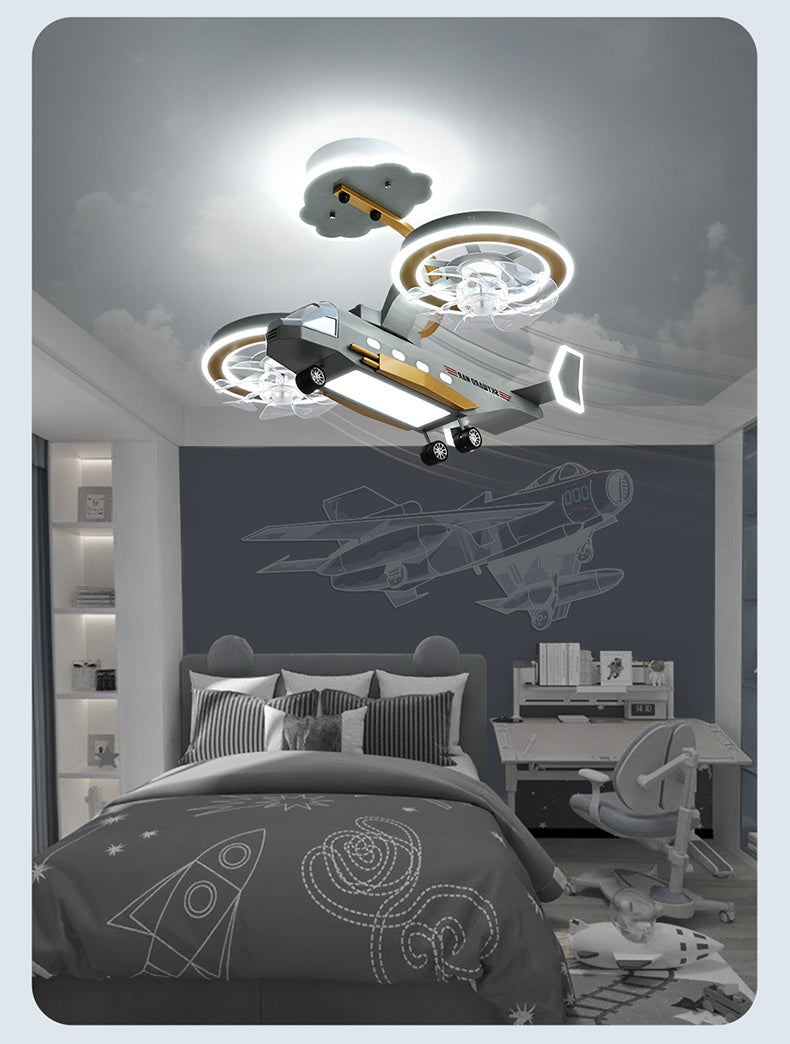 2026 New Model: Creative Cartoon Helicopter-Style Ceiling Fan Light for Boys' Rooms