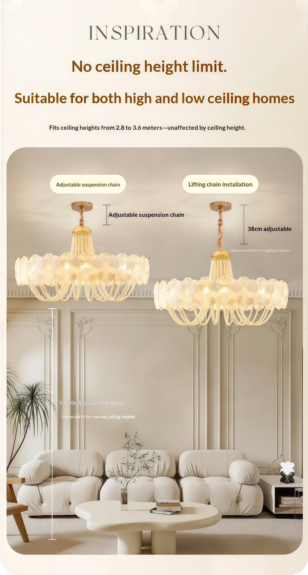 French Light Luxury Pearl Flower Chandelier