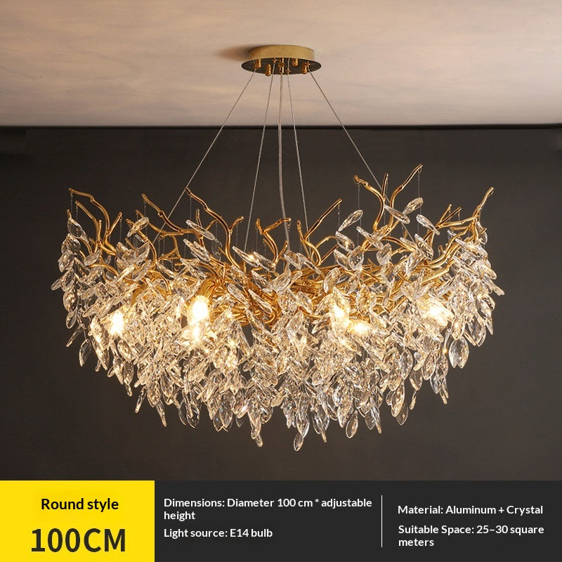 Dining room pendant lights and living room crystal chandeliers