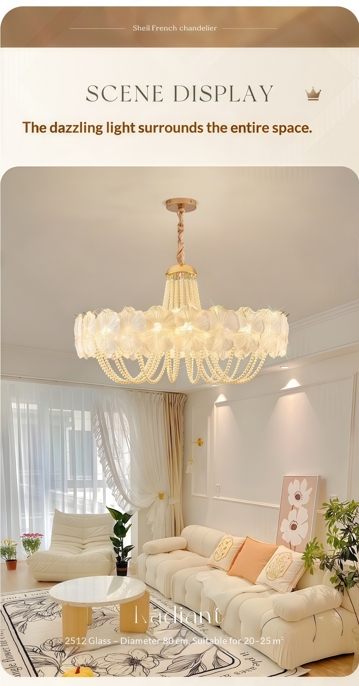 French Light Luxury Pearl Flower Chandelier