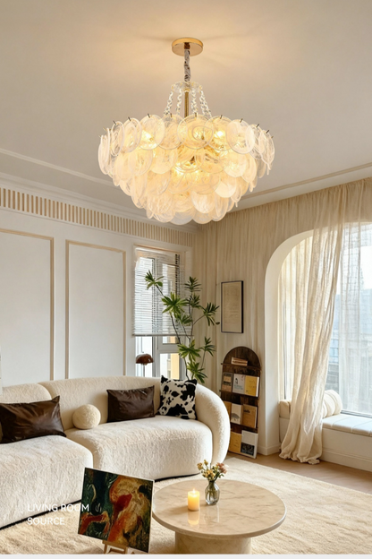 White Jade Glazed Crystal Chandelier
