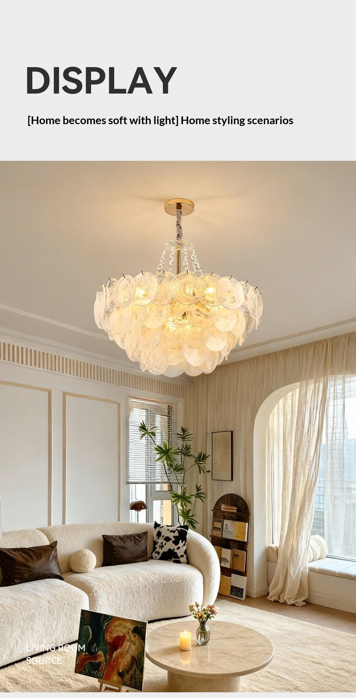 White Jade Glazed Crystal Chandelier