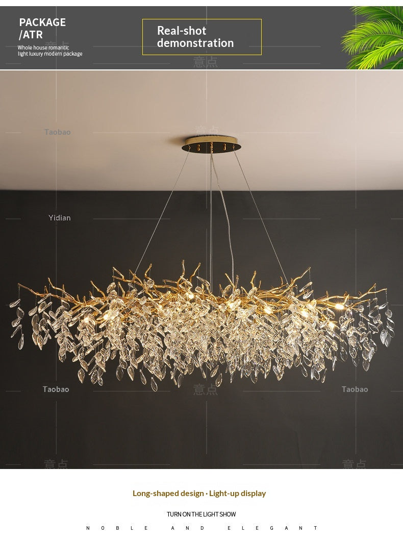 Dining room pendant lights and living room crystal chandeliers