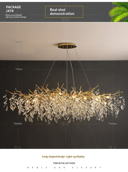 Dining room pendant lights and living room crystal chandeliers