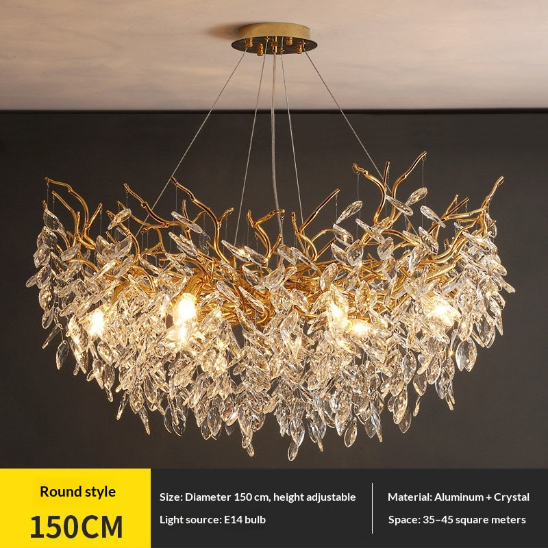 Dining room pendant lights and living room crystal chandeliers