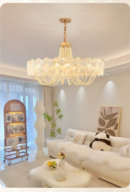 French Light Luxury Pearl Flower Chandelier