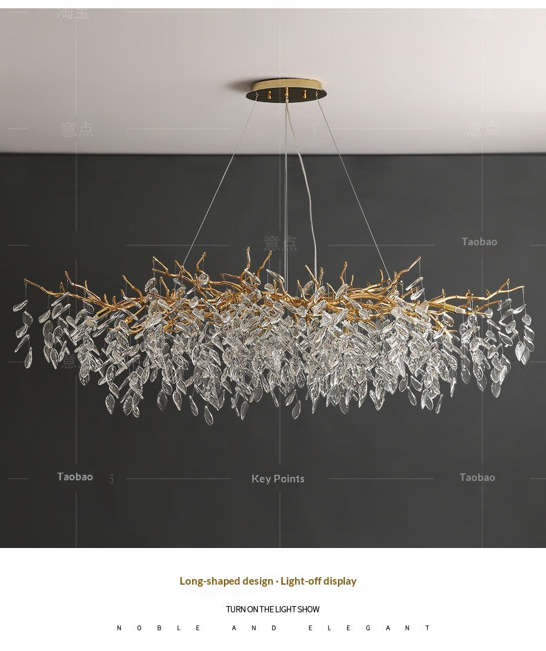 Dining room pendant lights and living room crystal chandeliers