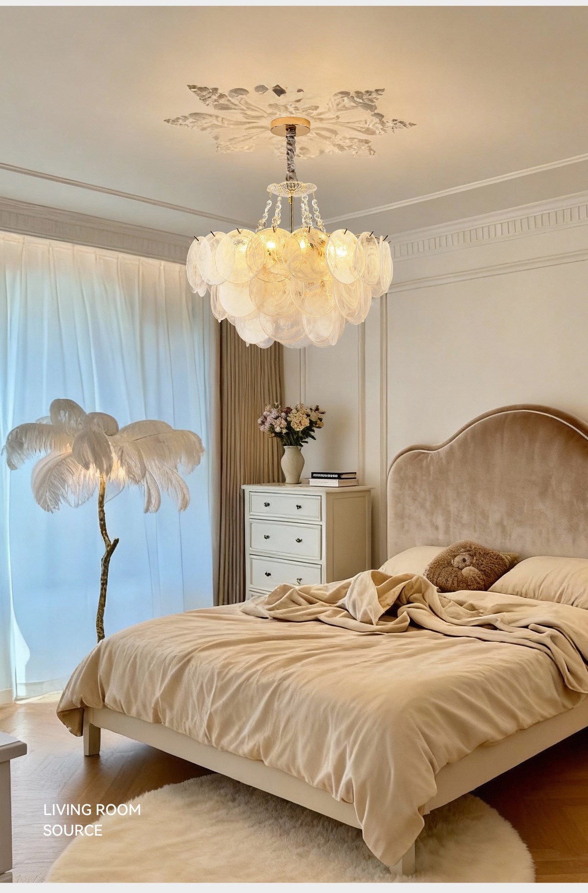 White Jade Glazed Crystal Chandelier