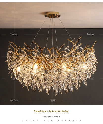 Dining room pendant lights and living room crystal chandeliers