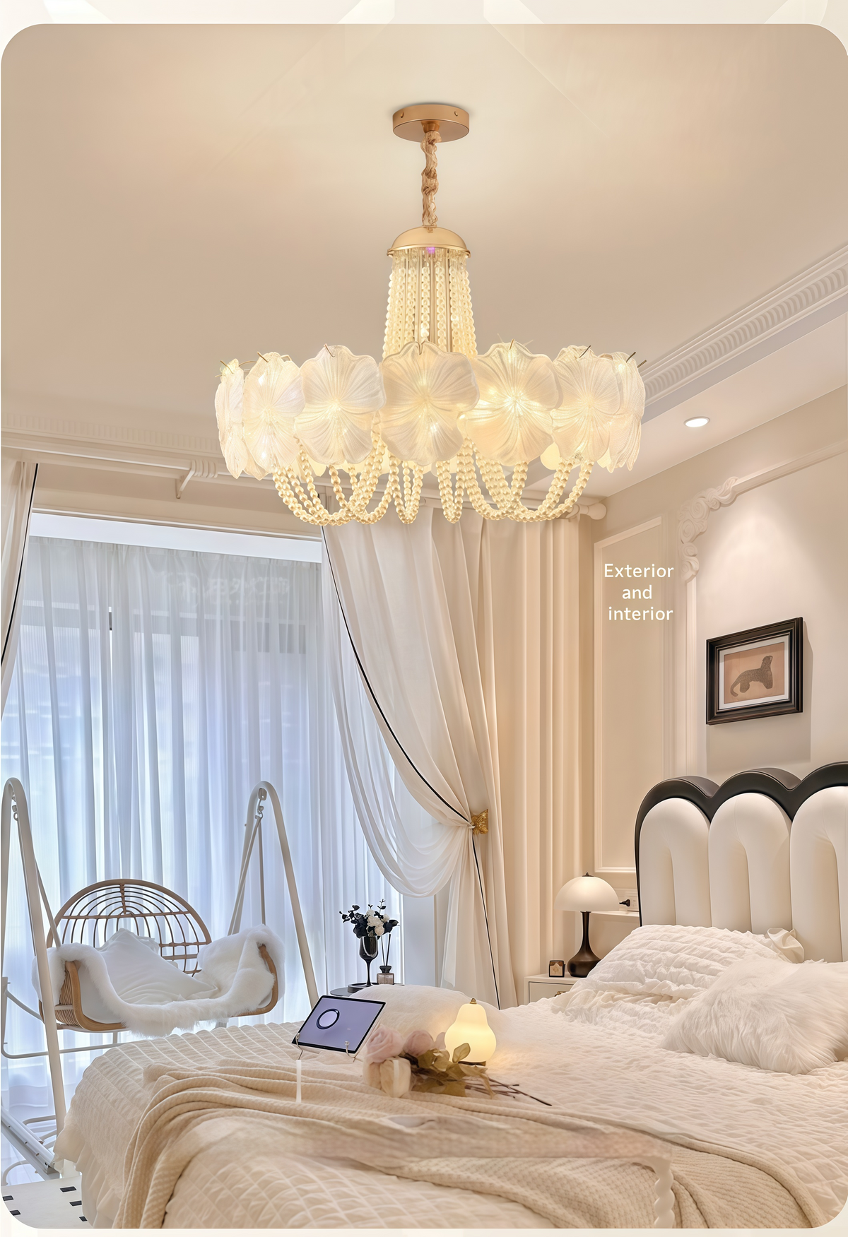 French Light Luxury Pearl Flower Chandelier