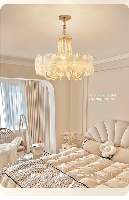 French Light Luxury Pearl Flower Chandelier