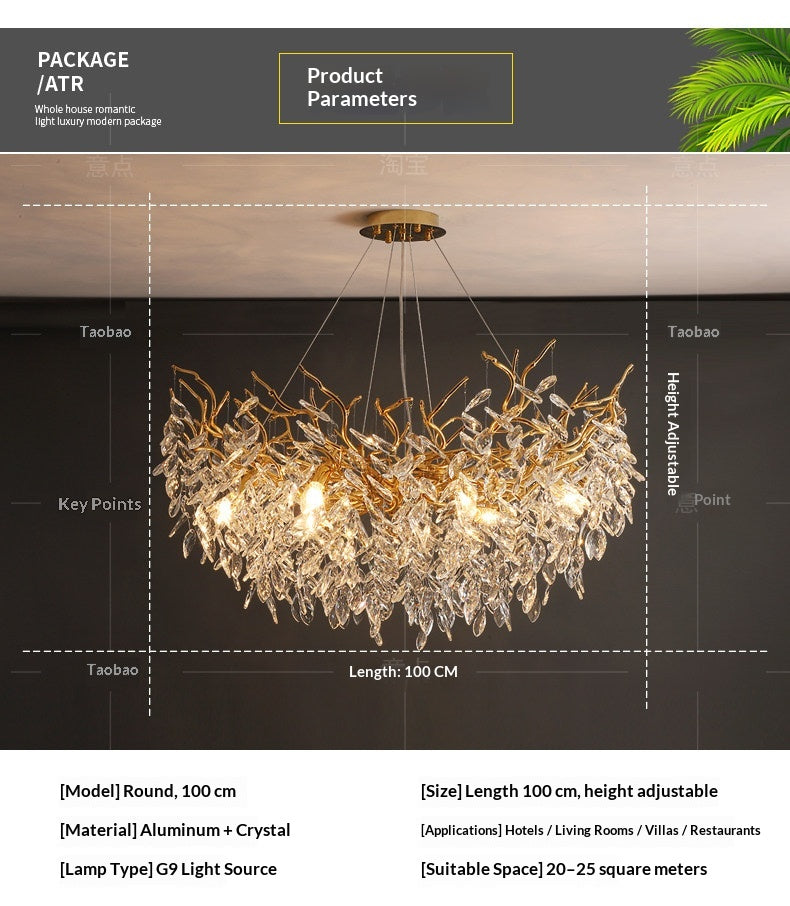 Dining room pendant lights and living room crystal chandeliers