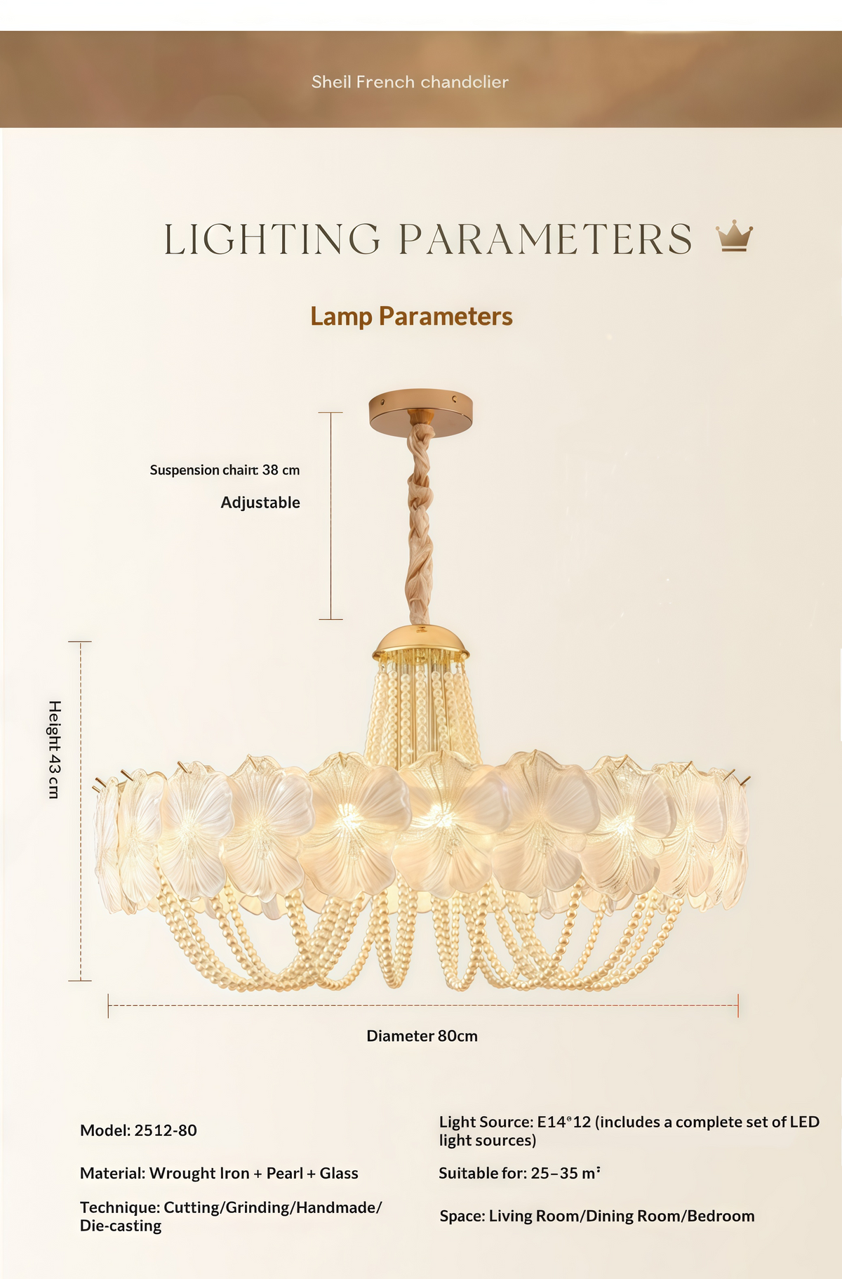 French Light Luxury Pearl Flower Chandelier