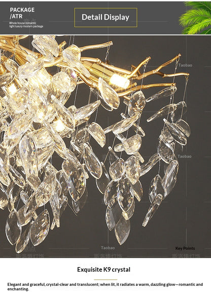 Dining room pendant lights and living room crystal chandeliers