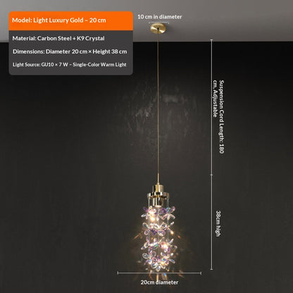 French-style luxury crystal bedside pendant light