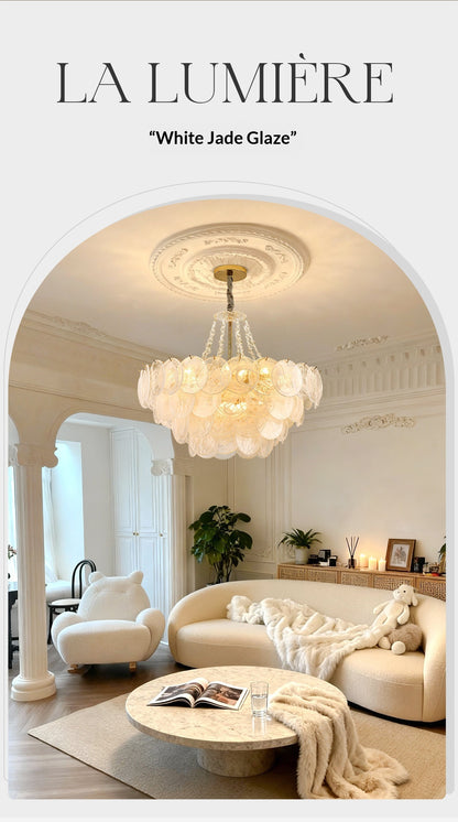 White Jade Glazed Crystal Chandelier