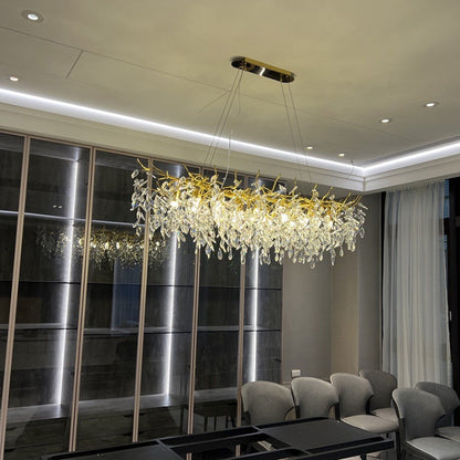 Dining room pendant lights and living room crystal chandeliers