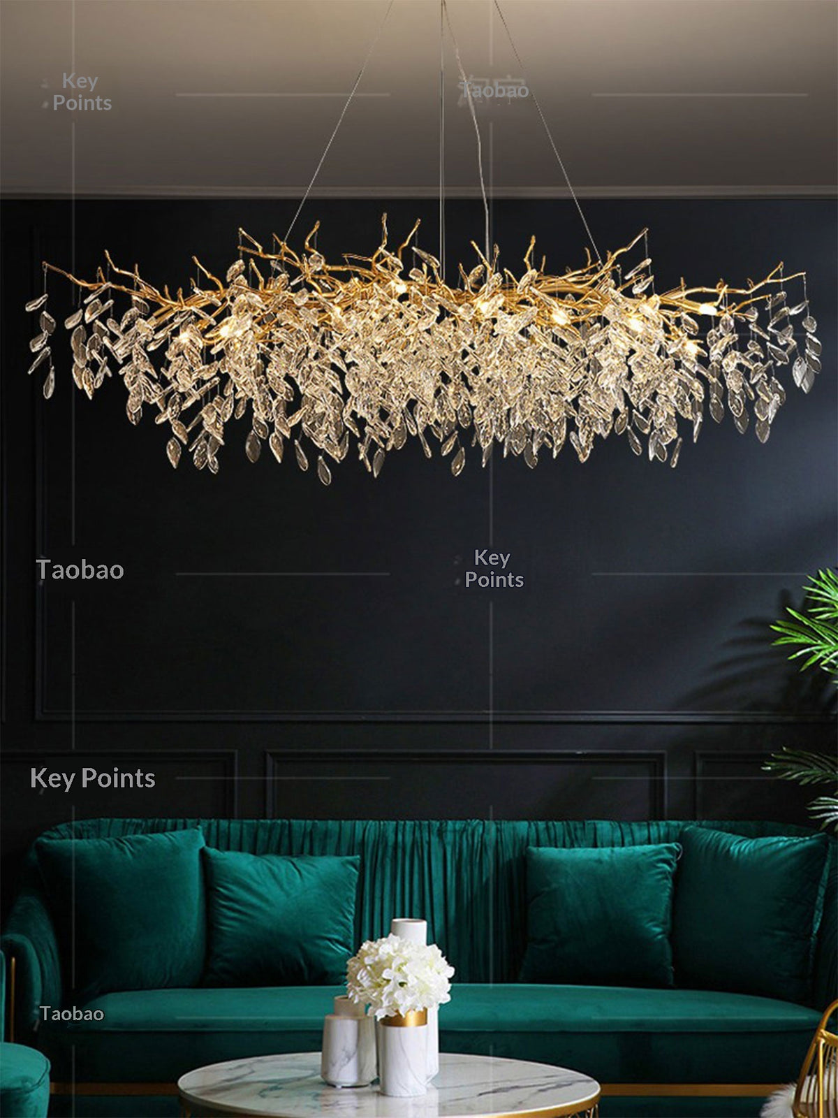 Dining room pendant lights and living room crystal chandeliers