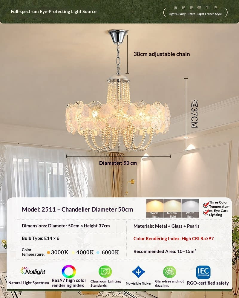 French Light Luxury Pearl Flower Chandelier