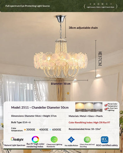French Light Luxury Pearl Flower Chandelier