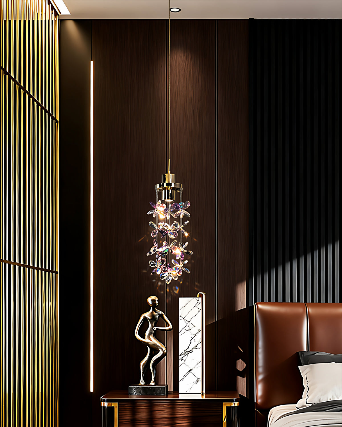 French-style luxury crystal bedside pendant light