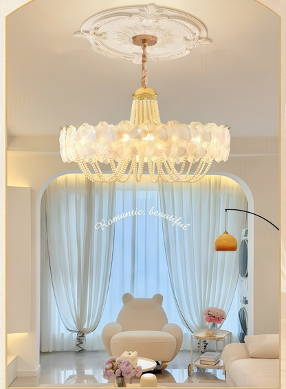 French Light Luxury Pearl Flower Chandelier
