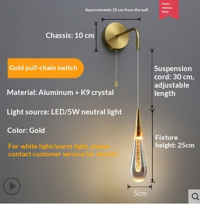 Luxury Crystal Bedside Wall Lamp