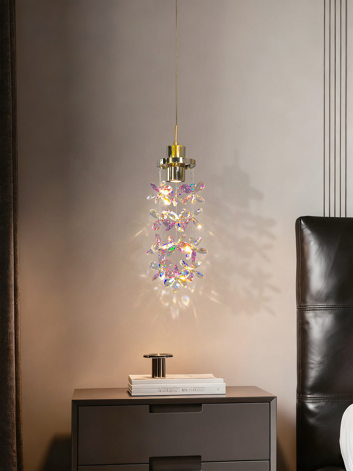 French-style luxury crystal bedside pendant light