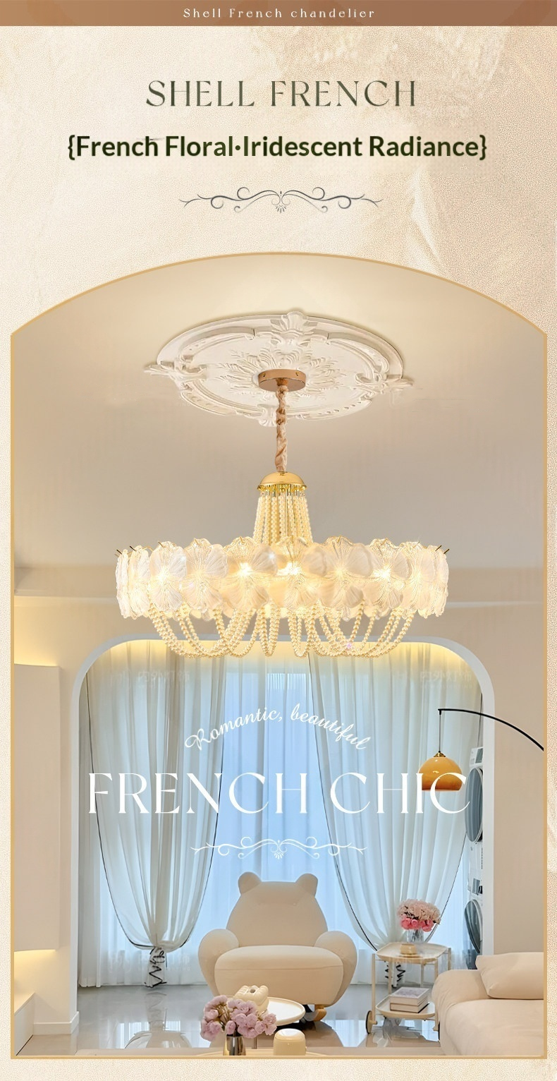 French Light Luxury Pearl Flower Chandelier