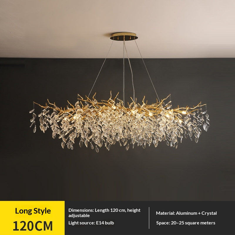Dining room pendant lights and living room crystal chandeliers