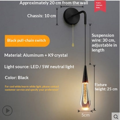 Luxury Crystal Bedside Wall Lamp