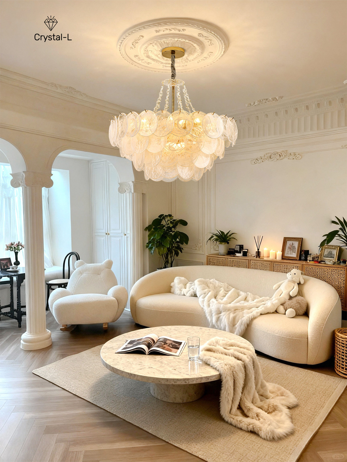 White Jade Glazed Crystal Chandelier