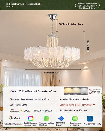 French Light Luxury Pearl Flower Chandelier