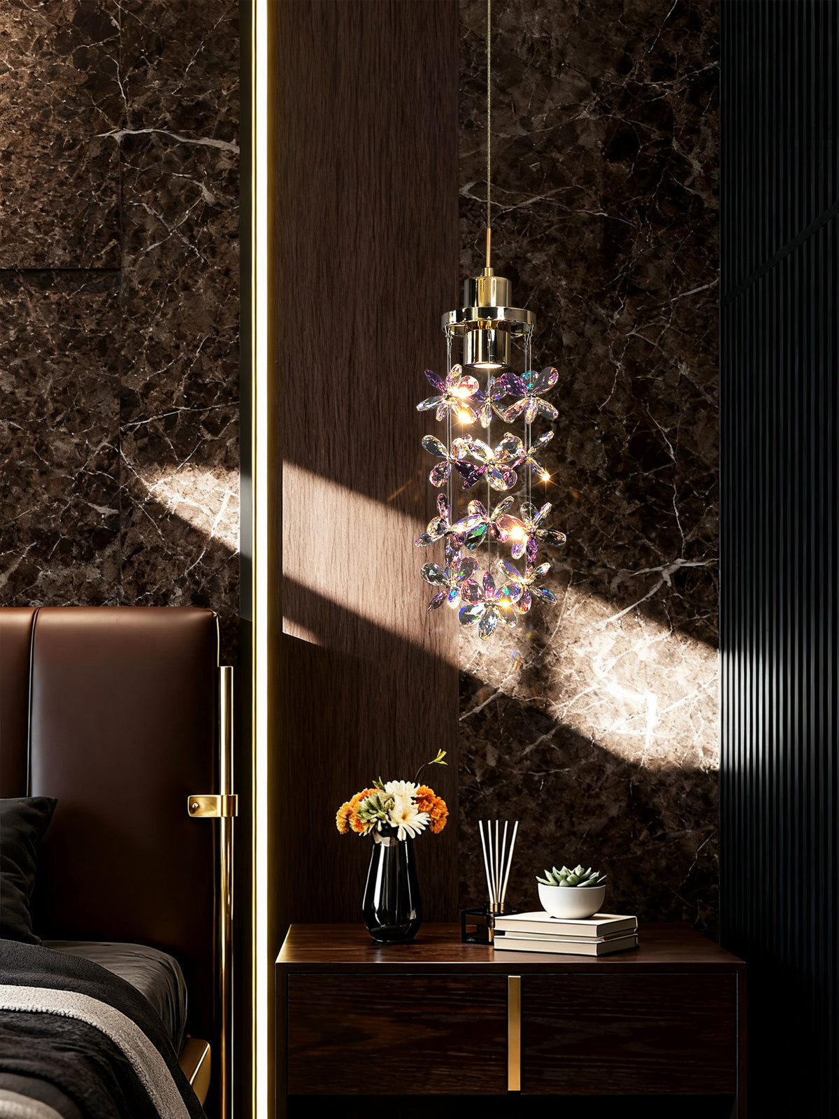 French-style luxury crystal bedside pendant light