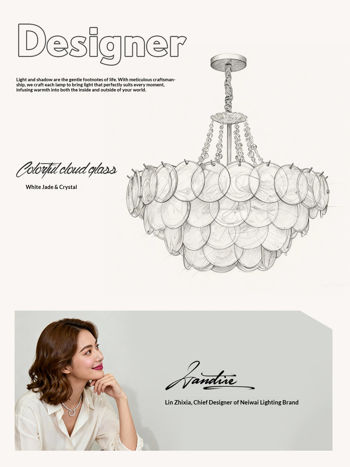 White Jade Glazed Crystal Chandelier