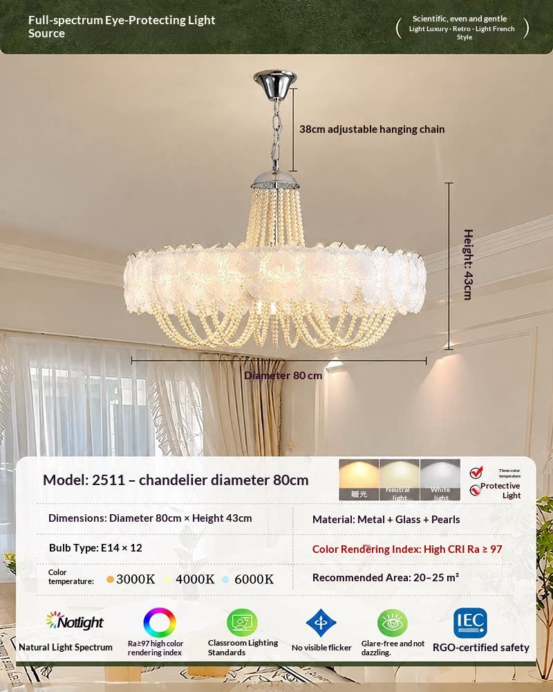French Light Luxury Pearl Flower Chandelier