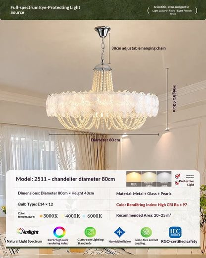 French Light Luxury Pearl Flower Chandelier