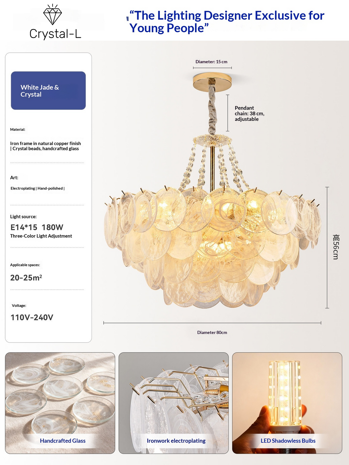 White Jade Glazed Crystal Chandelier
