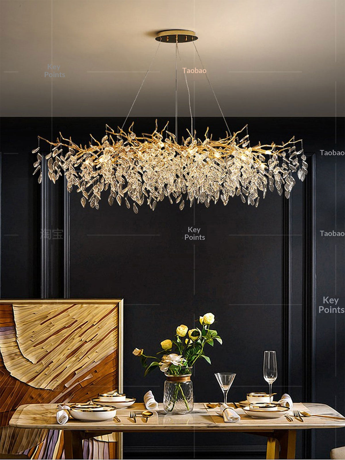 Dining room pendant lights and living room crystal chandeliers
