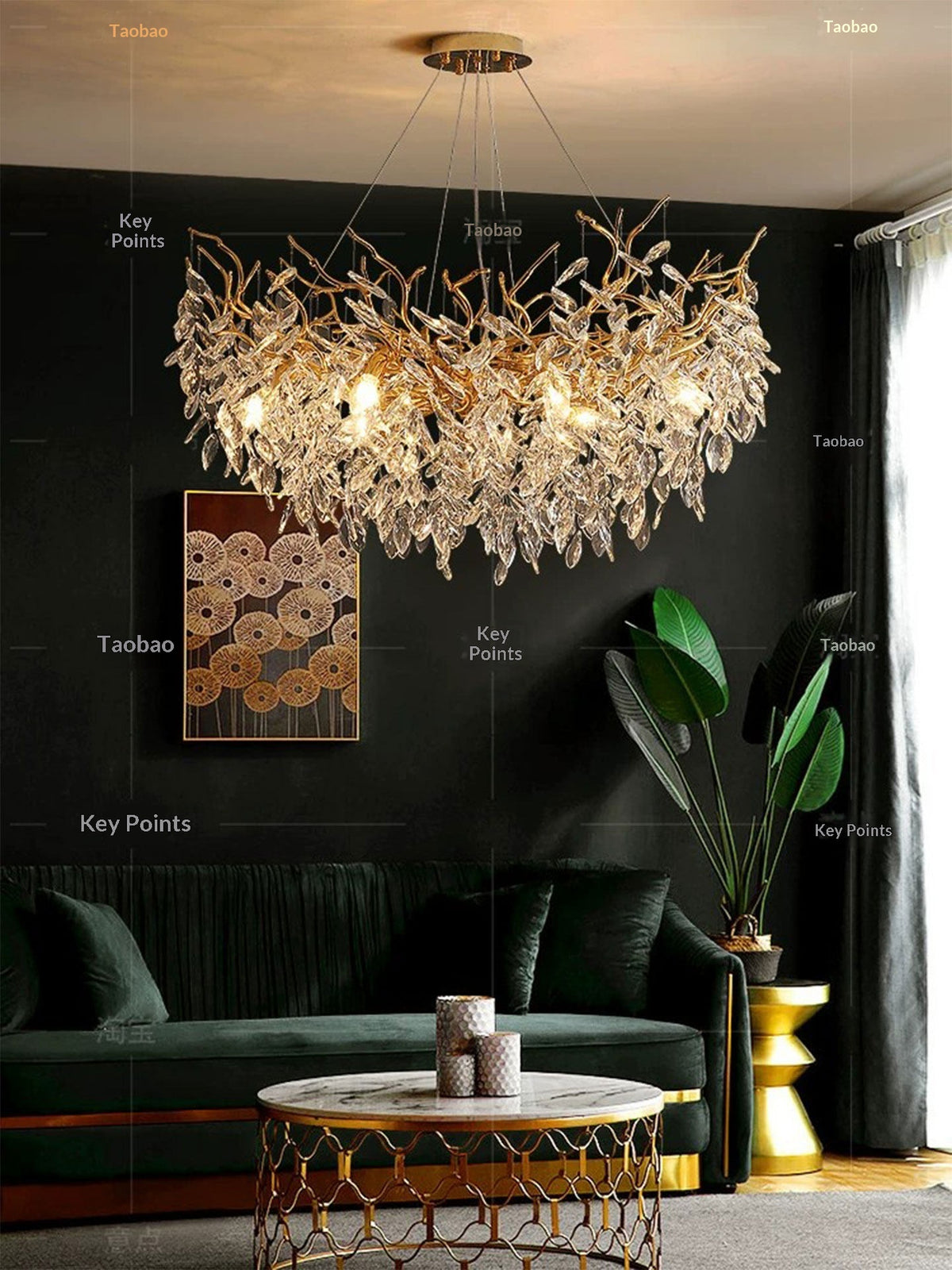 Dining room pendant lights and living room crystal chandeliers