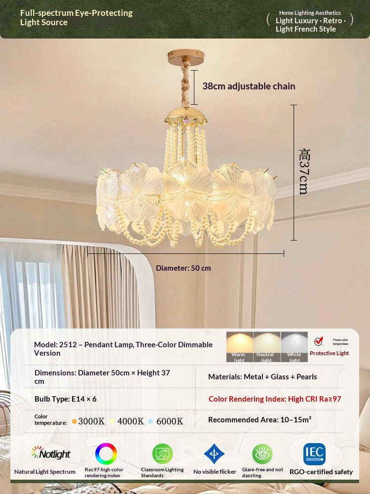 French Light Luxury Pearl Flower Chandelier