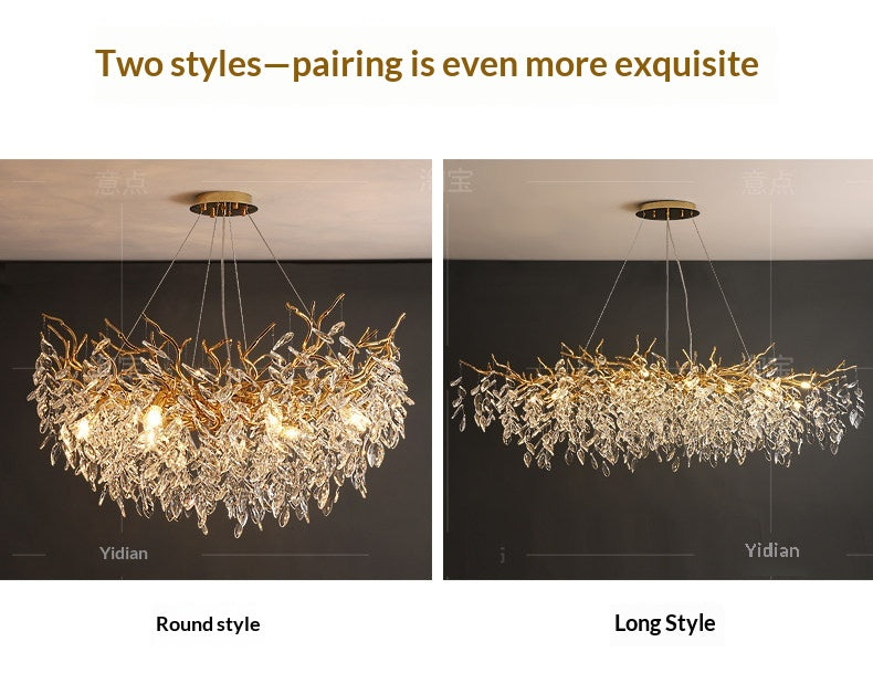 Dining room pendant lights and living room crystal chandeliers