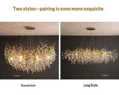 Dining room pendant lights and living room crystal chandeliers