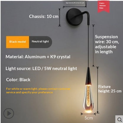 Luxury Crystal Bedside Wall Lamp