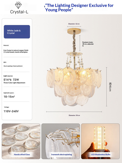 White Jade Glazed Crystal Chandelier