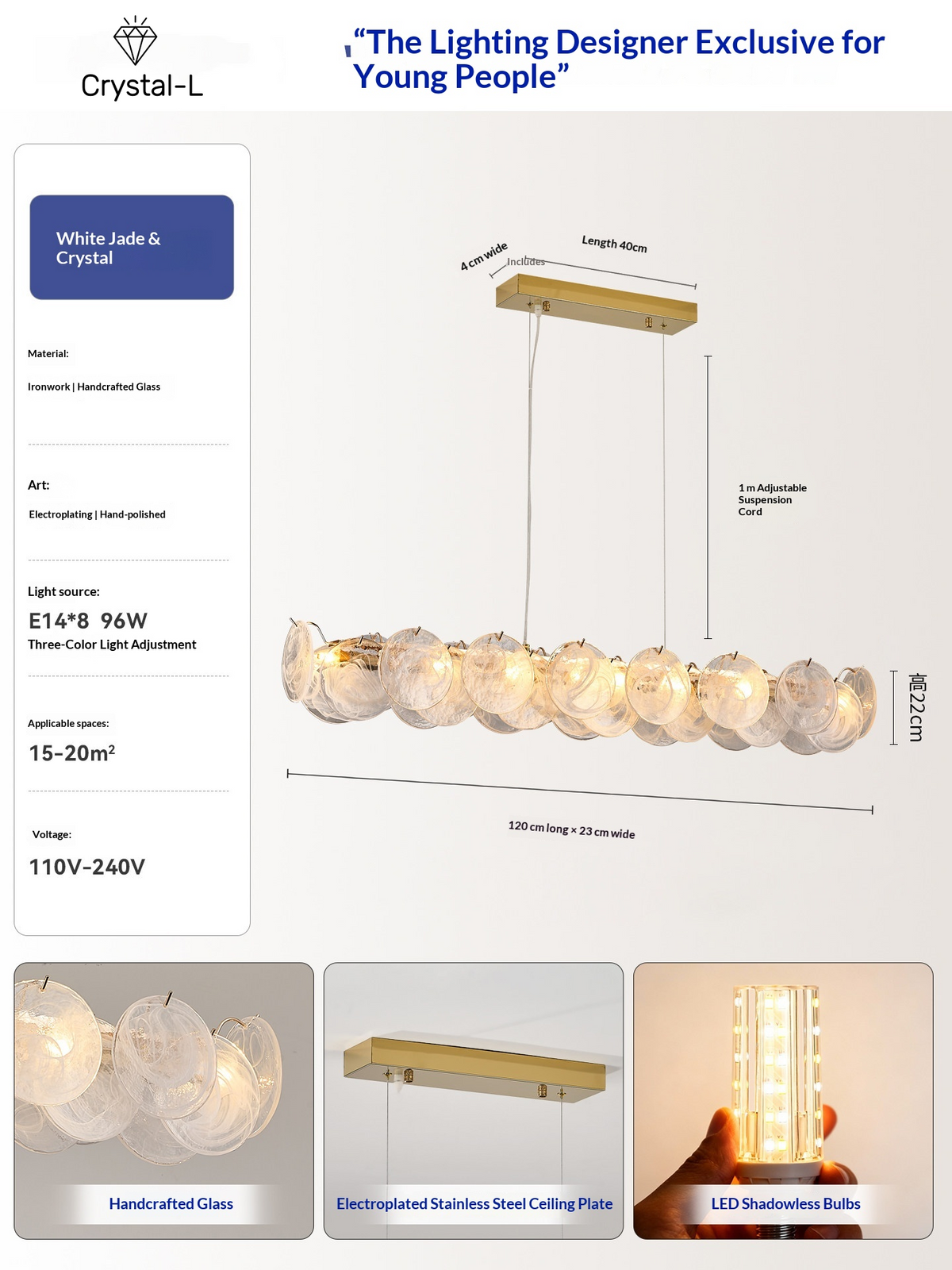 White Jade Glazed Crystal Chandelier