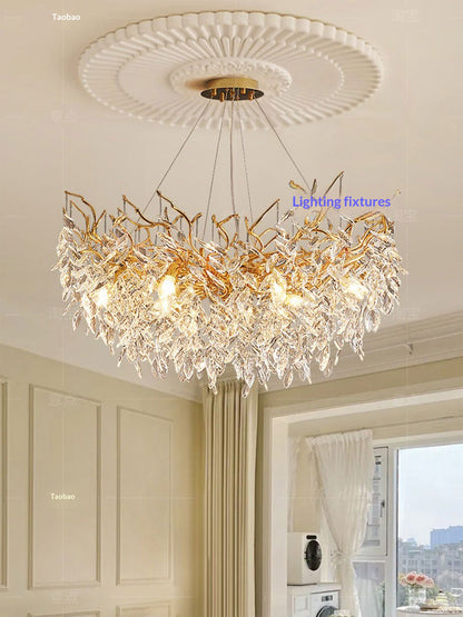 Dining room pendant lights and living room crystal chandeliers