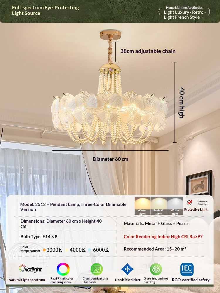 French Light Luxury Pearl Flower Chandelier